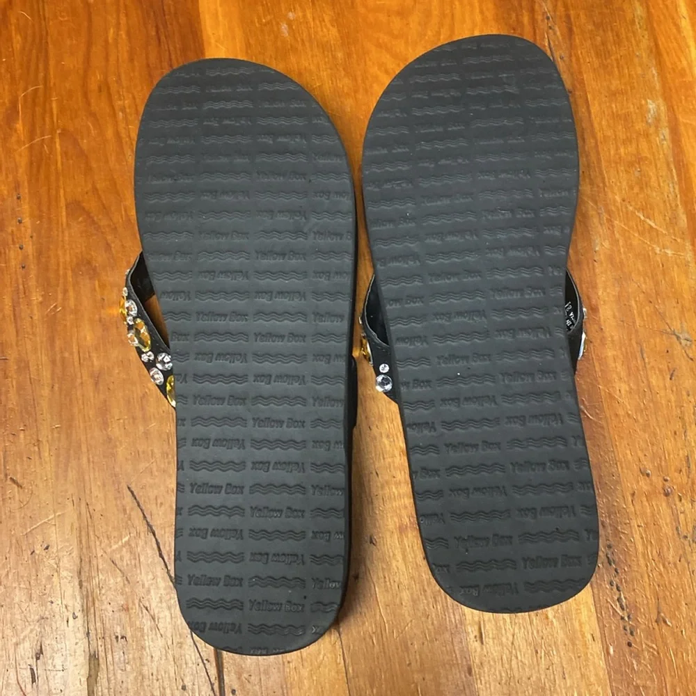 - Yellow Box Black Valencia Sandals with Gem Accents - Picture 3 of 4